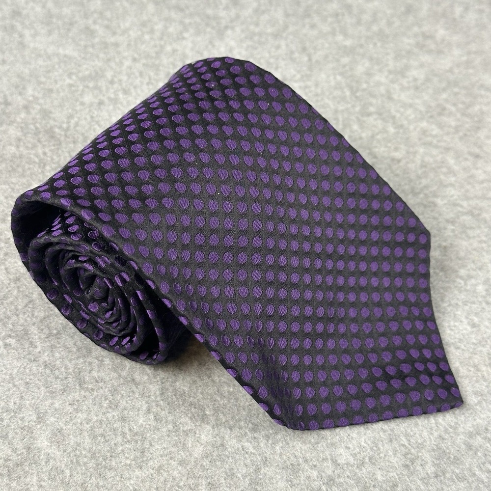 Polo Ralph Lauren Black Purple Polka Dot Silk Necktie Tie USA 56x4"